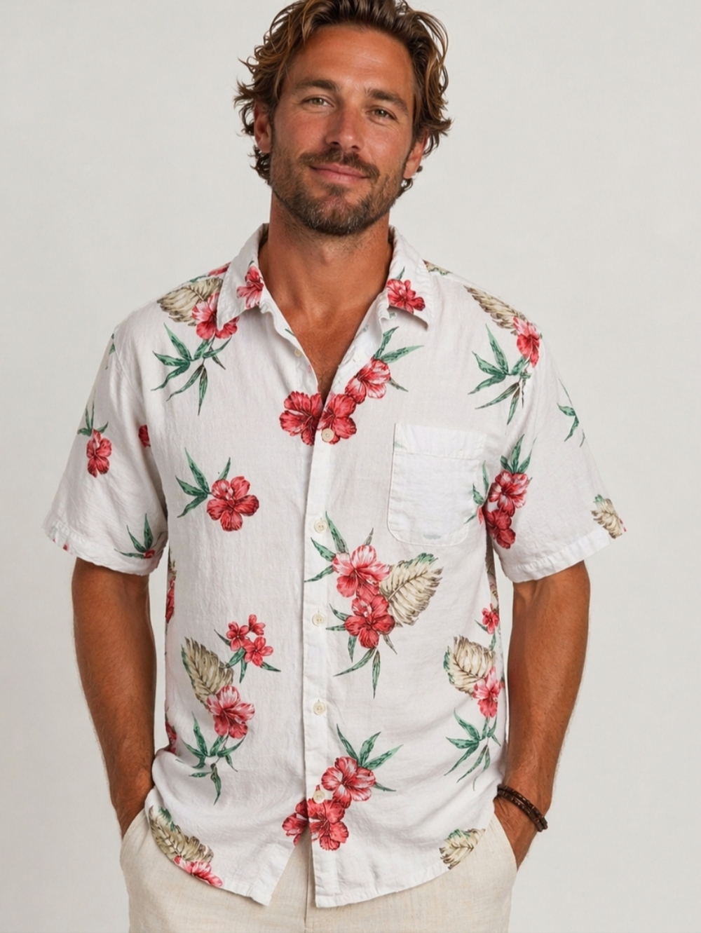 Men's CREMIEUX Classics Size Medium Short Sleeve Tropical Button Down Shirt